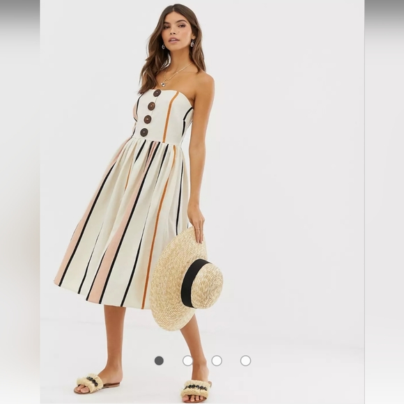 ASOS Bandeau Midi Sun Dress Coconut Buttons - Picture 1 of 11